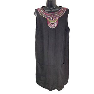 Carla Conti Linen Italian dress sequined trim Egyptian look